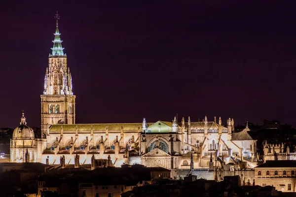 Abendliche Ansicht Der Kathedrale Toledo Spanien — Stockfoto