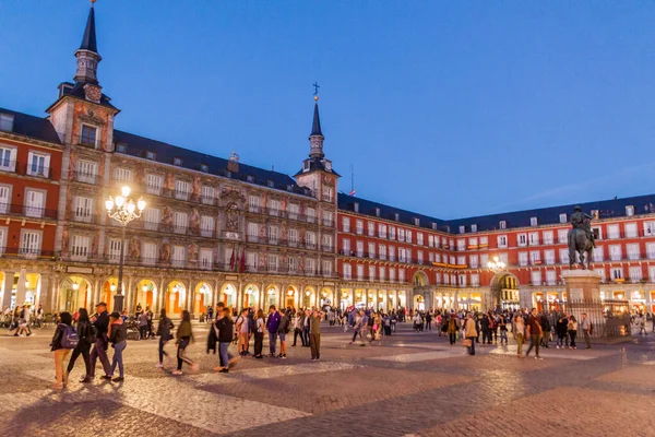 Madrid España Octubre 2017 Vista Nocturna Plaza Mayor Madrid —  Fotos de Stock