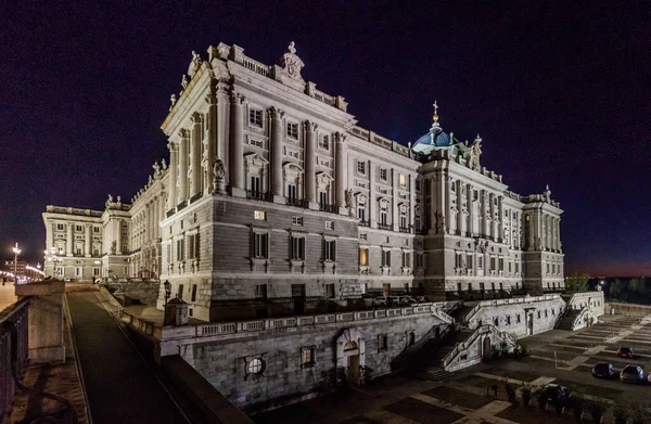 Vista Nocturna Del Palacio Real Madrid España — Foto de Stock