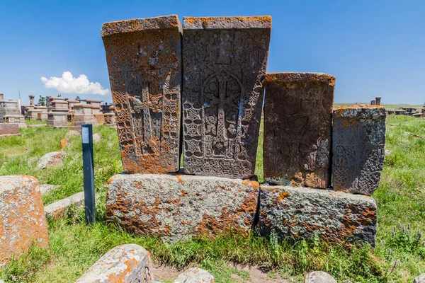 Cruzes Pedra Conhecidas Como Khachkars Perto Aldeia Noratus Armênia — Fotografia de Stock