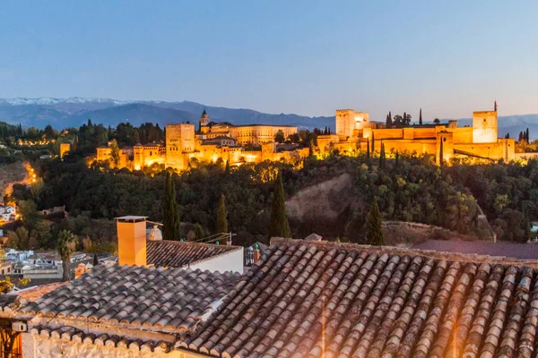 Pohled Palác Alhambra Pohledu Miradora San Nicolase Granadě Španělsko — Stock fotografie