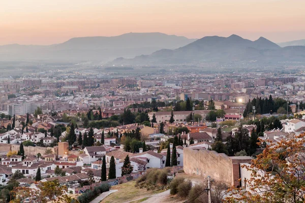 Gün Batımında Granada Nın Hava Manzarası Spanya — Stok fotoğraf