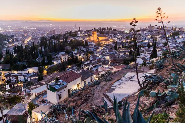 Вид Воздуха Гранаду Церковью Сальвадора Закате Солнца Испания — стоковое фото