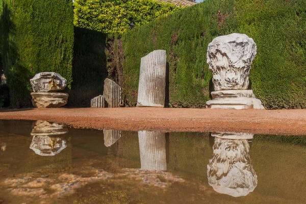 Remnants Old Columns Alcazar Los Reyes Cristianos Cordoba Spain — Stock Photo, Image