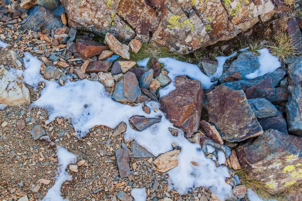 Rocks and snow on a ground