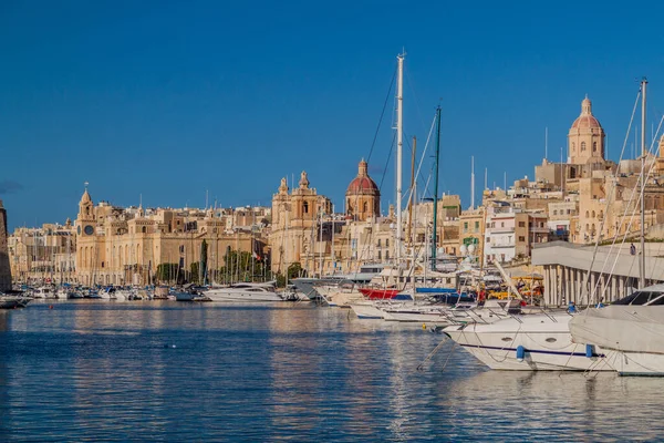 Boten Een Haven Van Birgu Stad Malta — Stockfoto