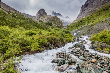 Kırgızistan 'daki Ala Kul Gölü' nden dere akışı