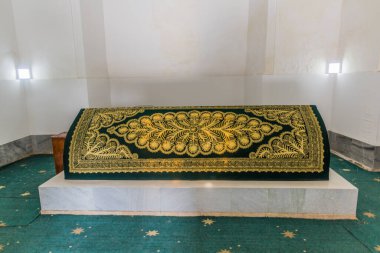 SAMARKAND, UZBEKISTAN: 28 Nisan 2018: Semerkant, Özbekistan 'da Hazrat İmam Muhammed Bin Zhafara' nın Mezarı