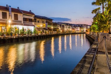 Malacca (Melaka), Malezya 'daki Malacca Nehri' nin akşam manzarası