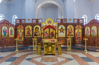 VOLGOGRAD, RUSSIA - 28 Haziran 2018: Volgograd, Rusya 'daki tüm Azizlerin (Sobor Vsekh Svyatykh) Kilisesi