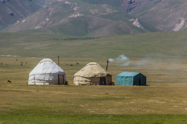 Kırgızistan, Song Kul Gölü yakınlarındaki Yurt kampı.