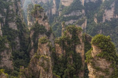 Çin 'in Hunan eyaletindeki Zhangjiajie Ulusal Orman Parkı' ndaki Wulingyuan Sahnesi ve Tarihi İlgi Alanı 'nın Kum Taşı oluşumları