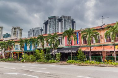 SINGAPORE, SINGAPORE - 12 Mart 2018 Singapur 'daki Tg Pagar Yolu üzerindeki binalar