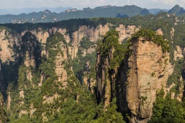 Çin 'in Hunan eyaletindeki Zhangjiajie Ulusal Orman Parkı' ndaki Rocky zirveleri