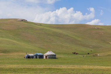 Kırgızistan, Song Kul Gölü yakınlarındaki Yurt kampı.
