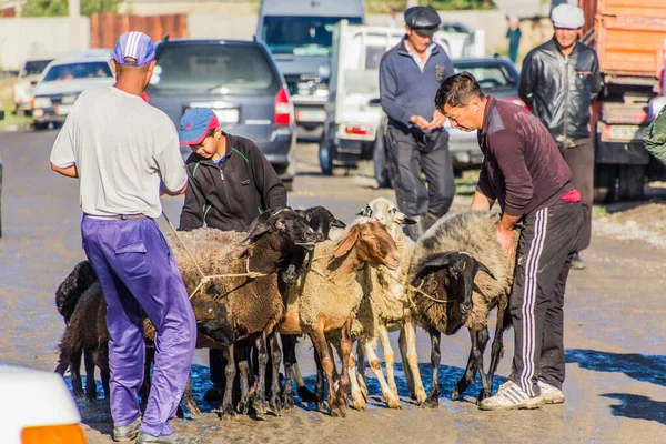 Karakol Kyrgyzstan Julio 2018 Gente Local Con Ovejas Mercado Animales —  Fotos de Stock