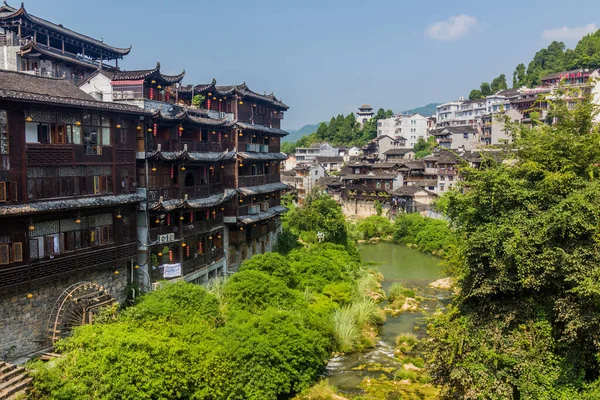 Casas Velhas Rio Cidade Furong Zhen Província Hunan China — Fotografia de Stock