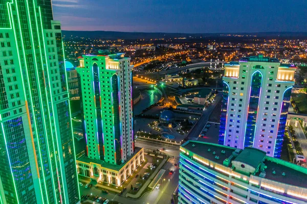 Natt Antenn Utsikt Över Grozny Ryssland — Stockfoto
