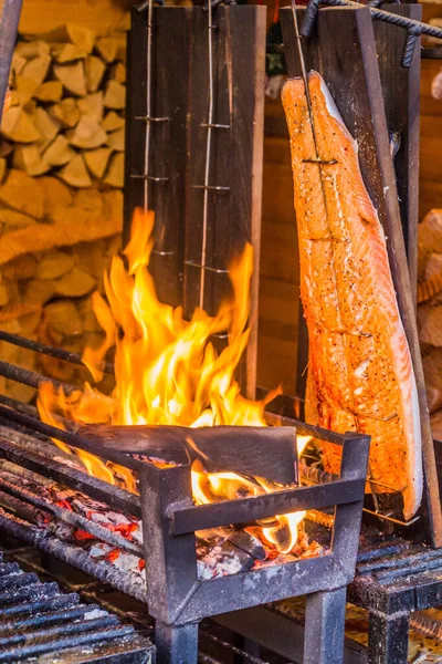 Salmon Fillet Being Roasted Christmas Market Brussels Capital Belgium — Stock Photo, Image
