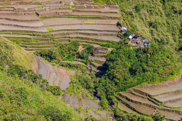 Pequena Aldeia Nos Terraços Arroz Perto Banaue Ilha Luzon Filipinas — Fotografia de Stock