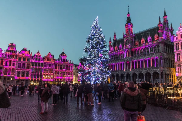 Brussels Belgia Grudzień 2018 Wieczorny Widok Grand Place Grote Markt — Zdjęcie stockowe