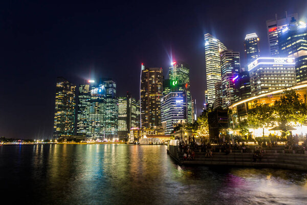 SINGAPORE, SINGAPORE - MARCH 12, 2018: Skyline of the Marina Bay in Singapore