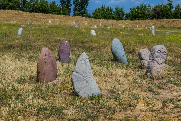 Antiguos Balbales Marcadores Piedra Cerca Torre Burana Kirguistán —  Fotos de Stock