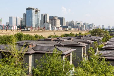 Çin 'in Xi' an şehrinin duvarlarının manzarası