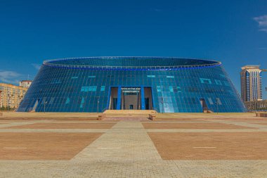 ASTANA, KAZAKHSTAN - 9 Temmuz 2018: Astana 'daki Shabyt Yaratıcılık Sarayı (şimdiki adıyla Nur-Sultan), Kazakistan' ın başkenti.