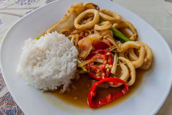 Comida Filipinas Anillos Calamar Con Arroz —  Fotos de Stock