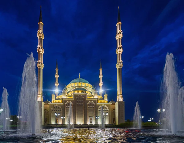 Vue Soir Mosquée Akhmad Kadyrov Officiellement Connue Sous Nom Cœur — Photo