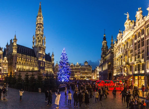 Brussels Belgia Grudzień 2018 Wieczorny Widok Grand Place Grote Markt — Zdjęcie stockowe