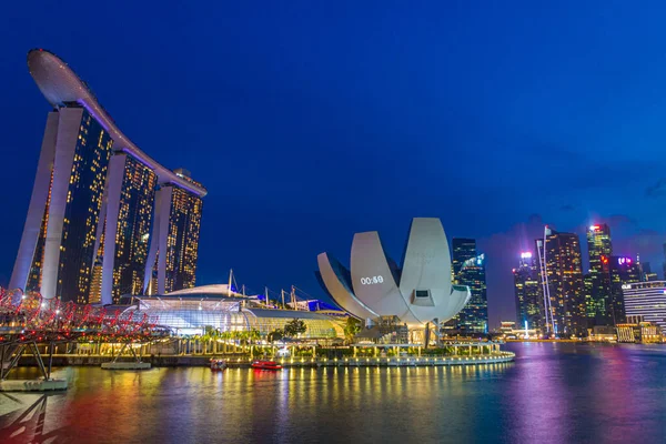 Cingapura Cingapura Março 2018 Skyline Noite Marina Bay Singapura — Fotografia de Stock