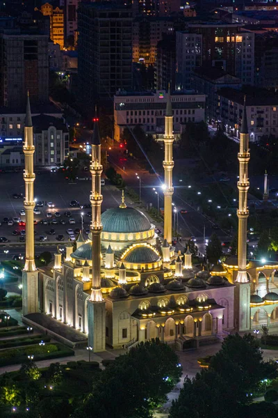 Evening View Akhmad Kadyrov Mosque Officially Known Heart Chechnya Grozny — Stock Photo, Image