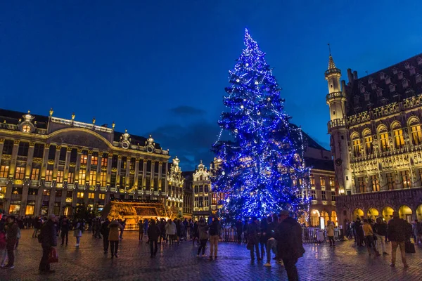 Brussels Belgia Grudzień 2018 Wieczorny Widok Grand Place Grote Markt — Zdjęcie stockowe