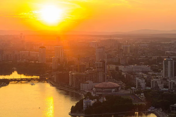 Aerial View Sunset Yekaterinburg Russia — Stock Photo, Image