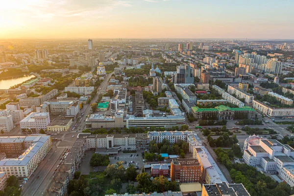 Letecký Pohled Jekatěrinburg Při Západu Slunce Rusko — Stock fotografie