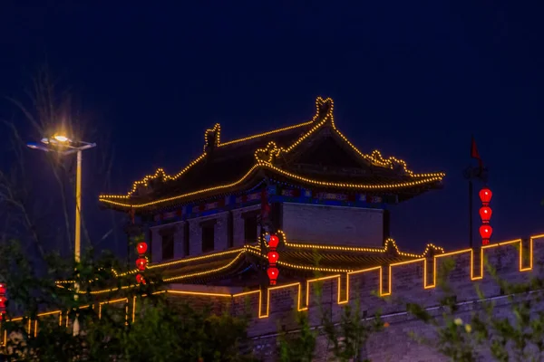 Vista Serale Delle Mura Illuminate Della Città Cina — Foto Stock