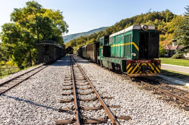 MOKRA GORA, SERBIA - 5 Ekim 2021: Sırbistan 'ın Mokra Gora kentindeki tren istasyonundaki eski trenler