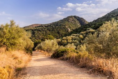 Yunanistan 'ın Mora yarımadasındaki Kharagvi' den Polylimnio Şelaleleri 'ne kırsal yol