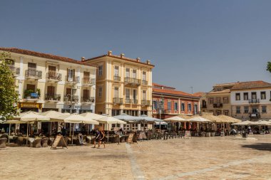 NAFPLIO, GREECE - AUGUST 5, 2021: Syntagma Square in Nafplio, Greece