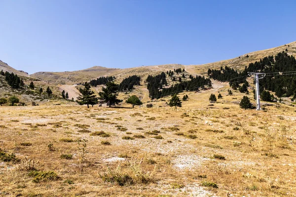 Yunanistan 'ın Mora yarımadasındaki Kalavrita Kayak Merkezi' nin yaz manzarası.