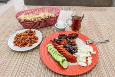 Traditional Turkish breakfast in a local restaurant in Sanliurfa, Turkey