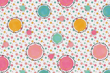 Renkli kesik çizgili daire ve küçük polka dot ile arka plan ve sarma kağıdı tasarım için dokulu kağıt