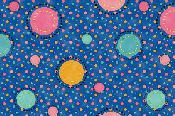 Colourful dashed circle and small polka dot with paper textured on blue background for wrapping paper design