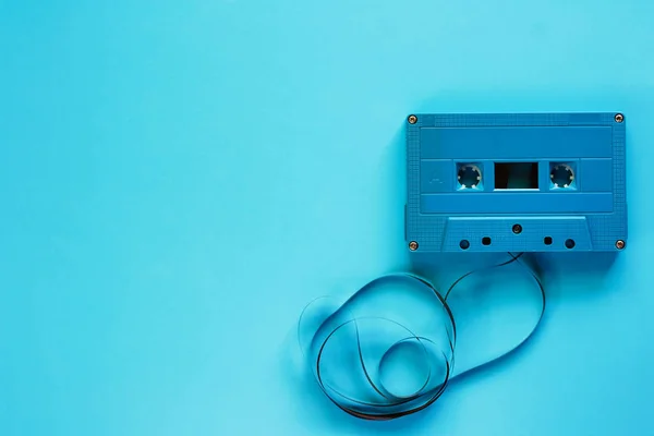 Retro Cassette Tape Blue Background Audio Recording Playback — Stock Photo, Image