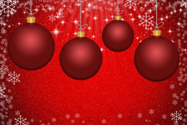 Abstract Red Xmas Balls Stars Snowflakes Background Christmas Day Concept — Stock Photo, Image