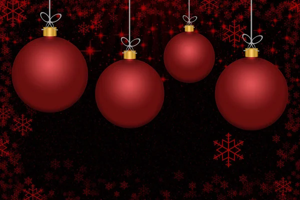 Red Xmas Balls Stars Snowflakes Night Sky Background Christmas Day — Stock Photo, Image
