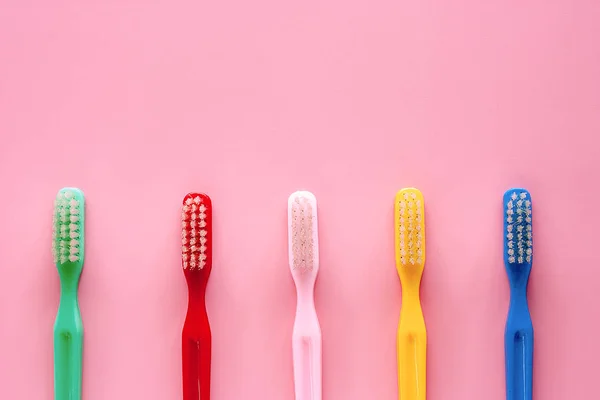Toothbrush Used Cleaning Teeth Pink Background Dental Care Concept — Stock Photo, Image