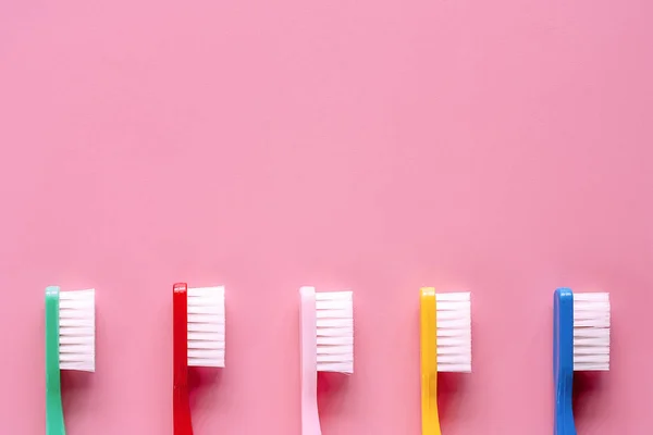 Toothbrush Used Cleaning Teeth Pink Background Dental Care Concept — Stock Photo, Image